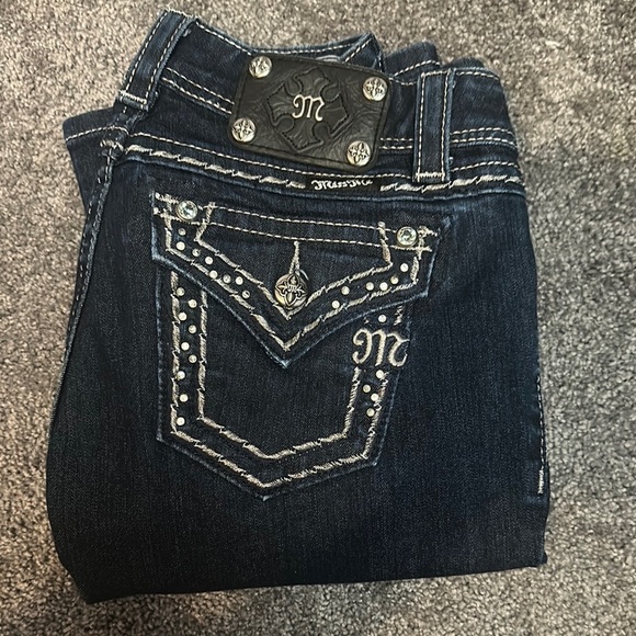 Miss Me Blue Easy Boot Cut Jeans with Rhinestone Embellishments - Picture 1 of 3